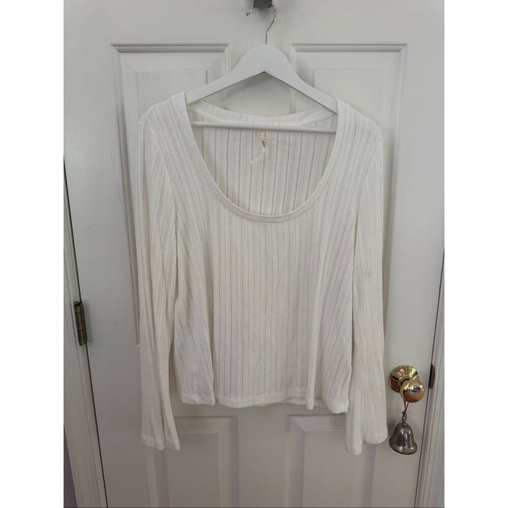 Anthropologie White Scoop Neck Bell Sleeve Shirt sz 2X EUC